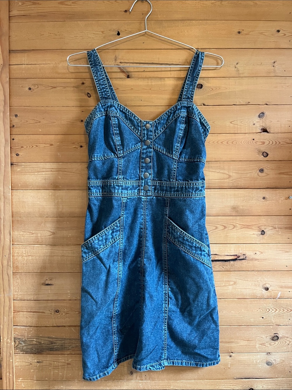 Sleeveless Denim Mini Dress with Front Button Detail - Blue